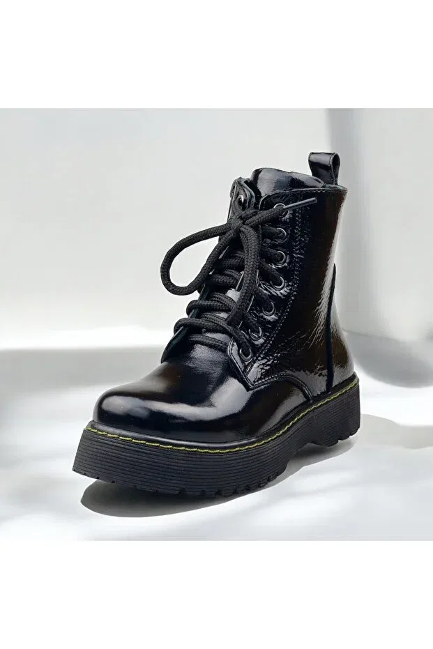 Детские ортопедические ботинки для девочек с молнией и шнуровкой Jojo Kids, Black Patent Leather 1 — фото 2