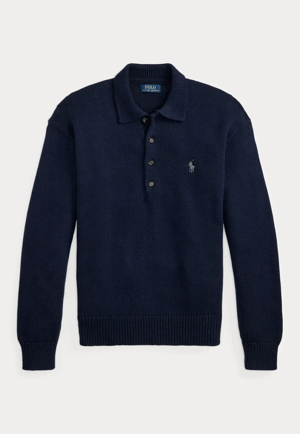 Вязаный хлопковый свитер с воротником-поло Polo Ralph Lauren, Hunter Navy — фото 4