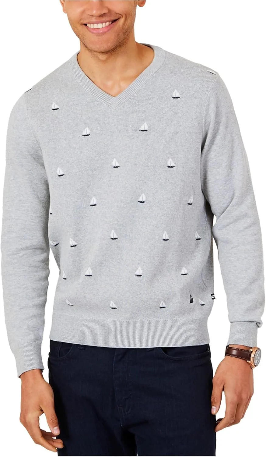 

Nautica мужская классическая футболка с длинным рукавом и V-образным вырезом