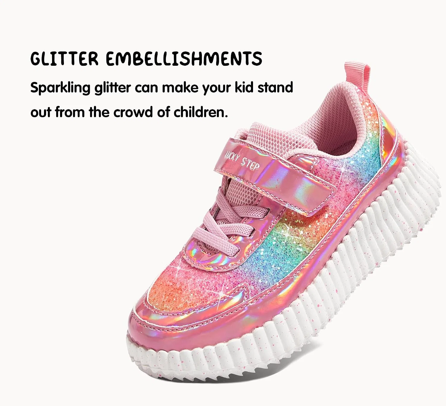 Детские кроссовки для девочек с блестками LUCKY STEP, Pink Multi Glitter — фото 2