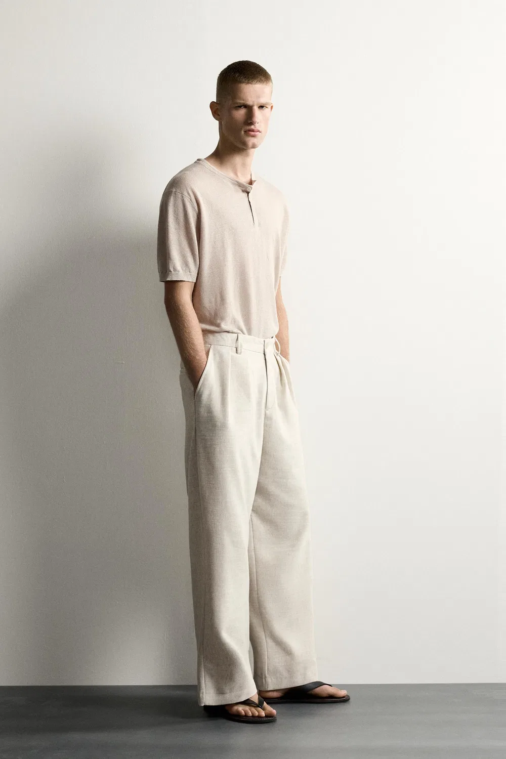 Текстурированные брюки свободного кроя со складками ZARA, Light beige — фото 4