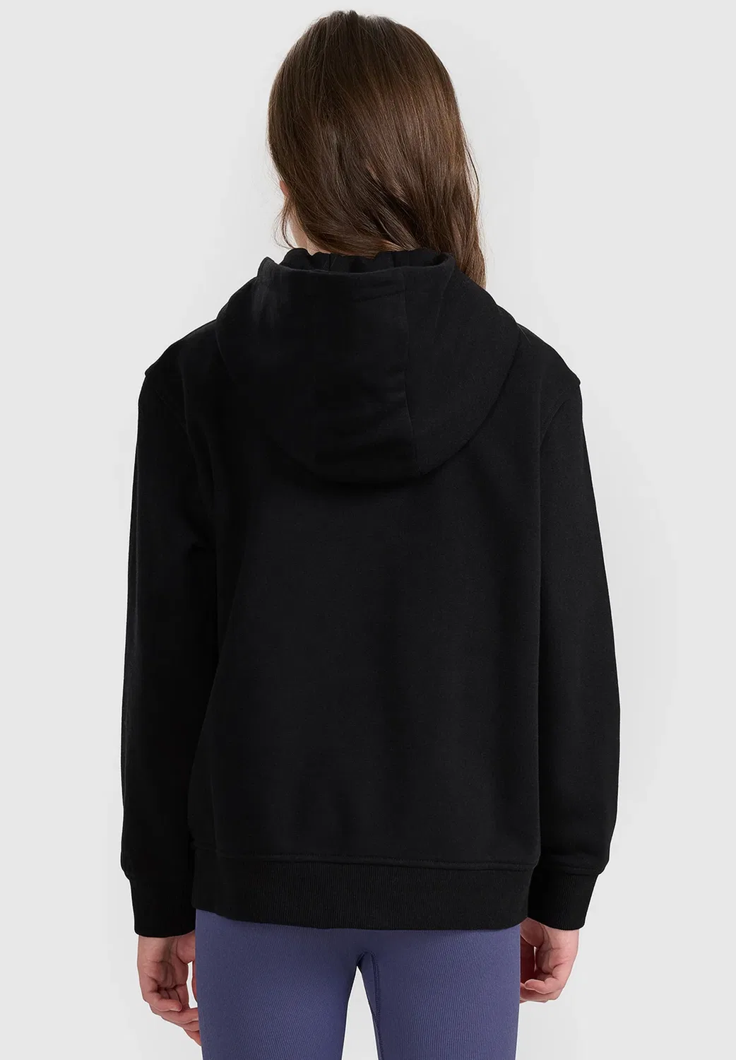 Bluza dresowa rozpinana z kapturem dziewczęca - czarna 122 (6-7 лат) - толстовка на молнии 4F, Deep Black — фото 3
