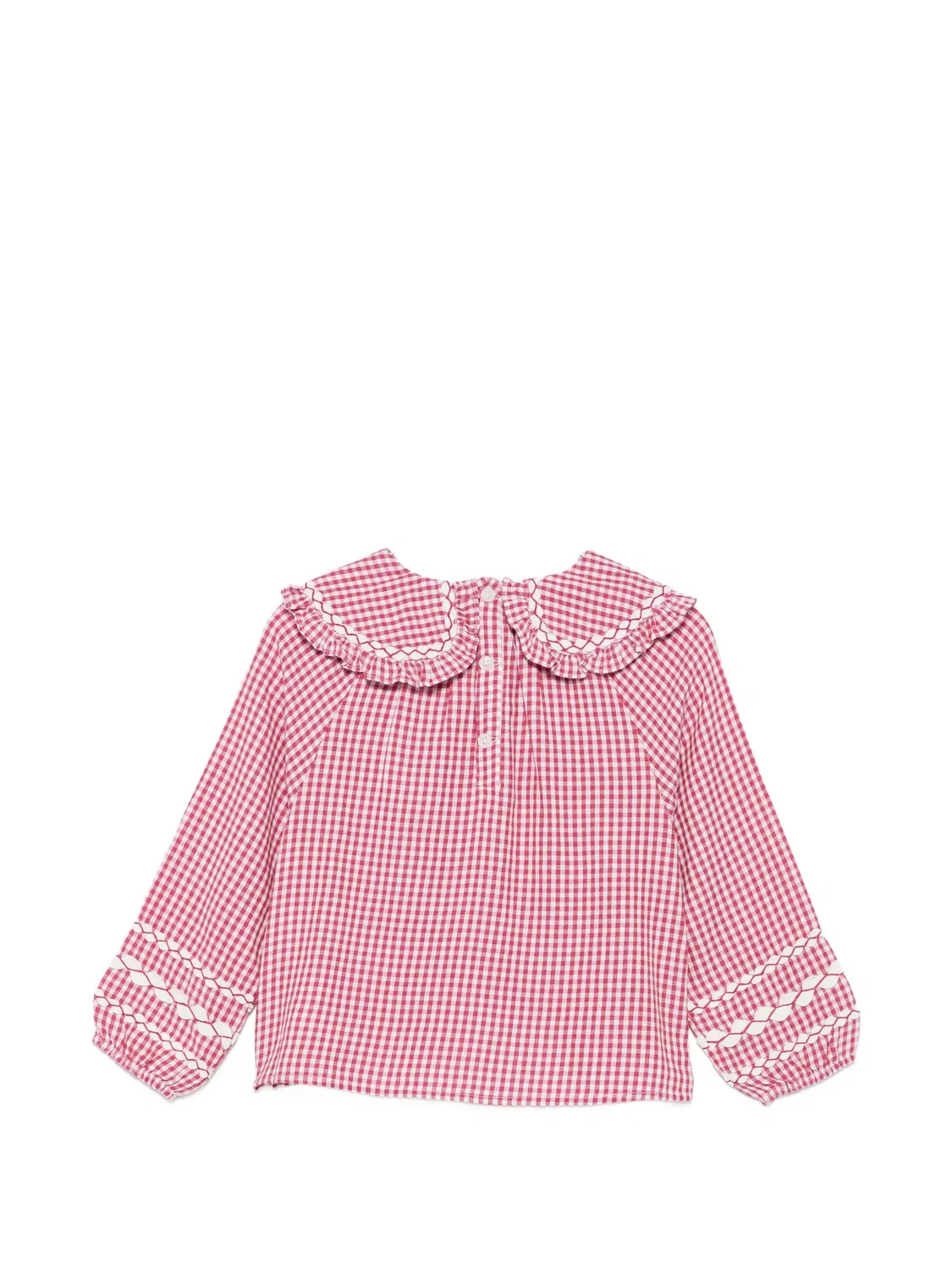 Блузка в клетку гингем с цветочной вышивкой Louise Misha Kids, красный — фото 2