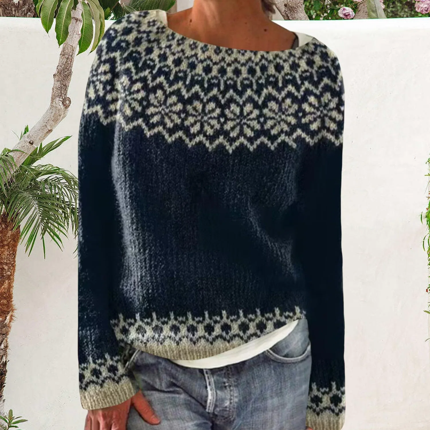 Женский свитер с жаккардовым узором Irish Sweater, 2-blue — фото 2