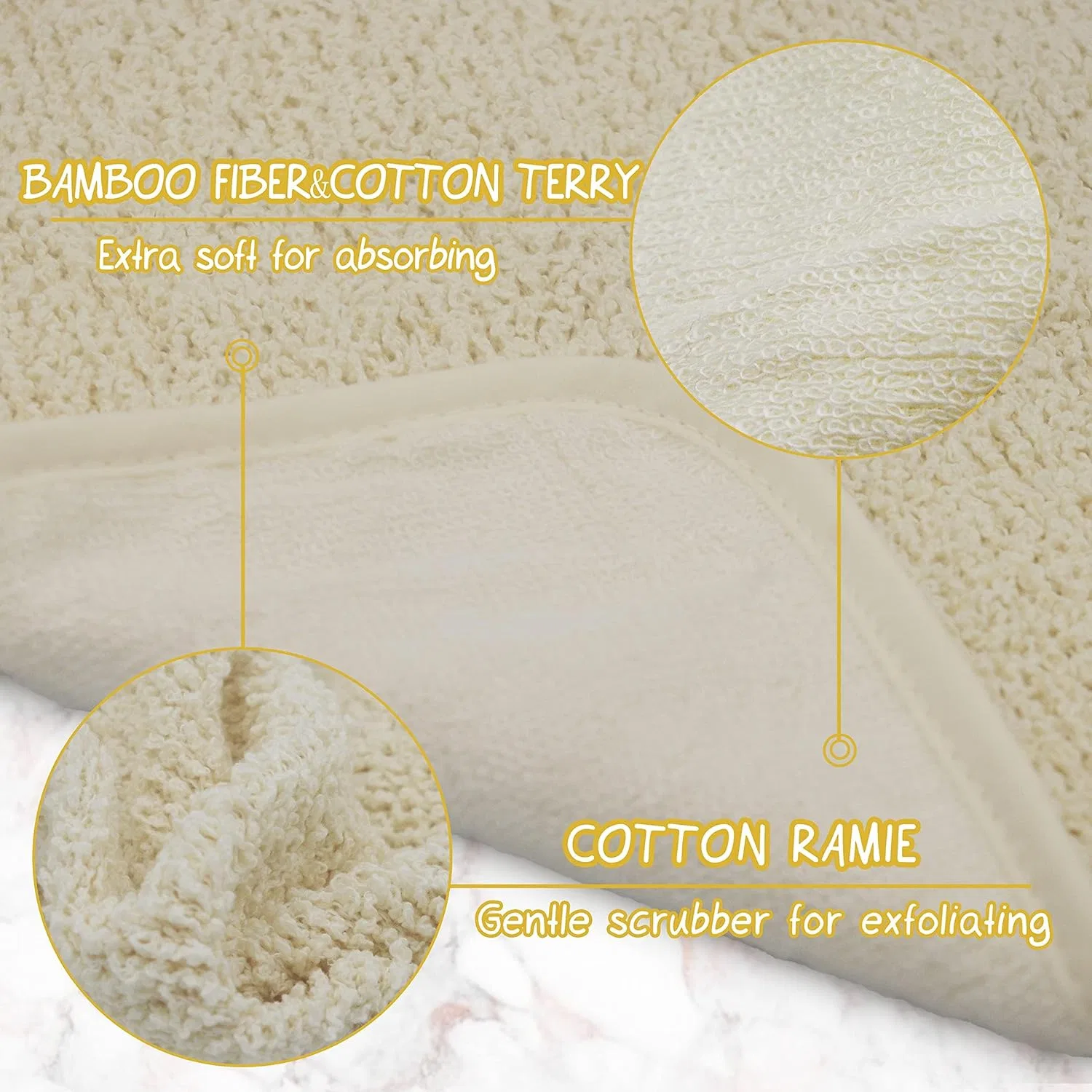 Мочалка для лица двусторонняя, TTYBG, 4 шт, 25x25 см, Cream White/Green — фото 2