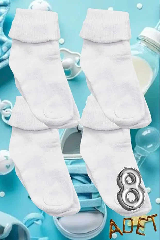 Детские носки хлопковые 8 шт Organic cotton four seasons 8 pack baby socks white Uniquetrenders, White