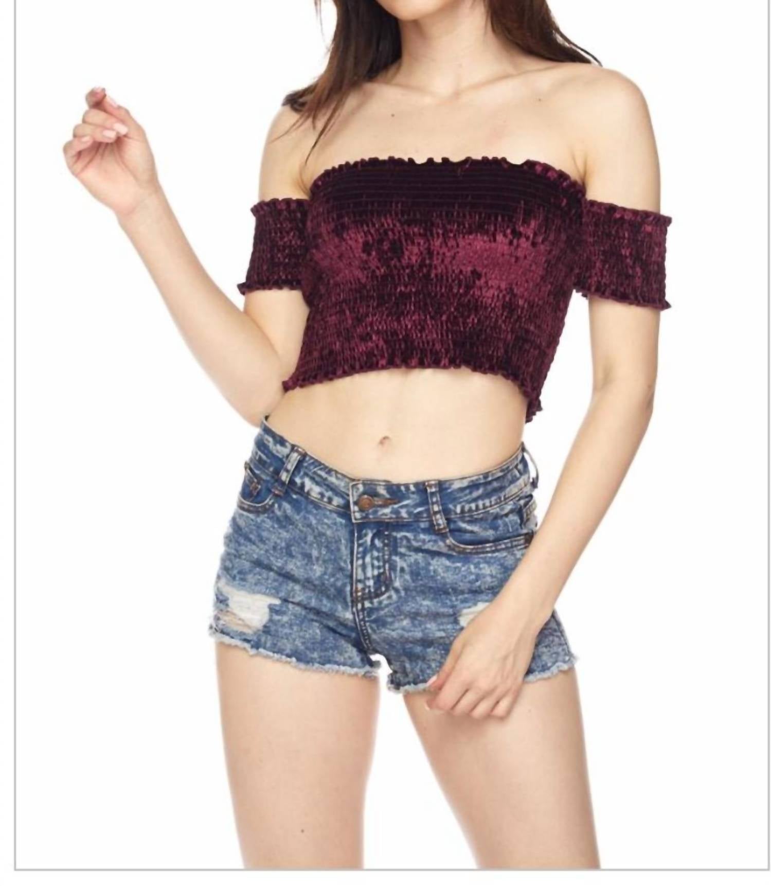 

Укороченный топ Velvet Open The Shoulder в бордовом цвете Blue Blush
