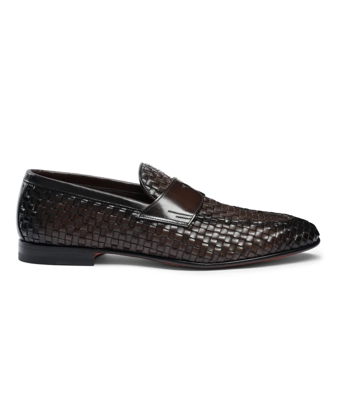 

Мужские лоферы из плетеной кожи Santoni, коричневый