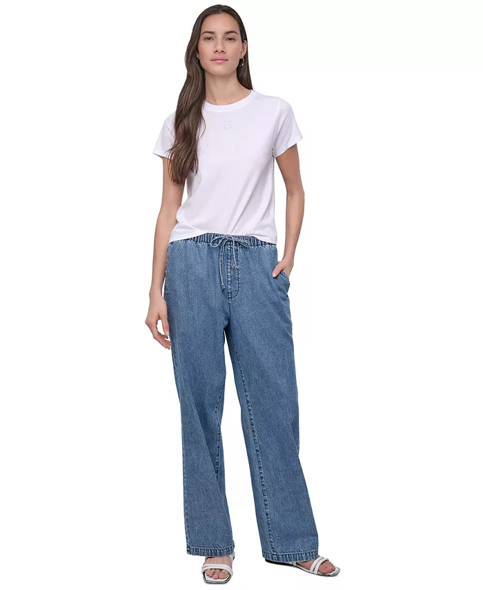 

Женские джинсы из хлопка с высокой посадкой и завязками на талии DKNY Jeans, синий