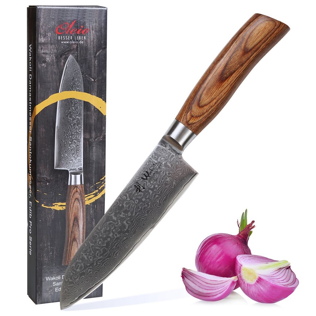 

Нож Wakoli EDIB Pro Damascus Santoku I лезвие 16 см I деревянная ручка Pakka