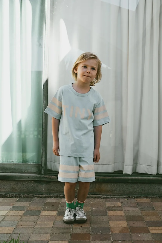 

Детские хлопковые шорты Stripes Logo Short Tinycottons, синий