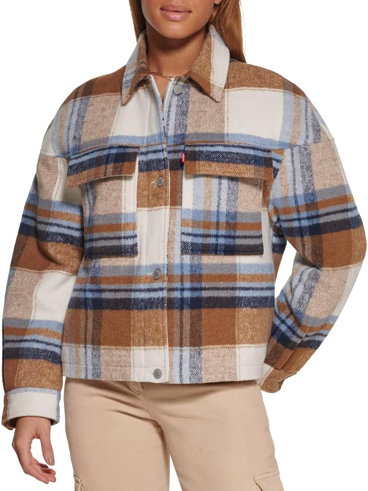 

Levi's Женская короткая куртка-рубашка из шерстяной смеси, Navy/Camel Plaid