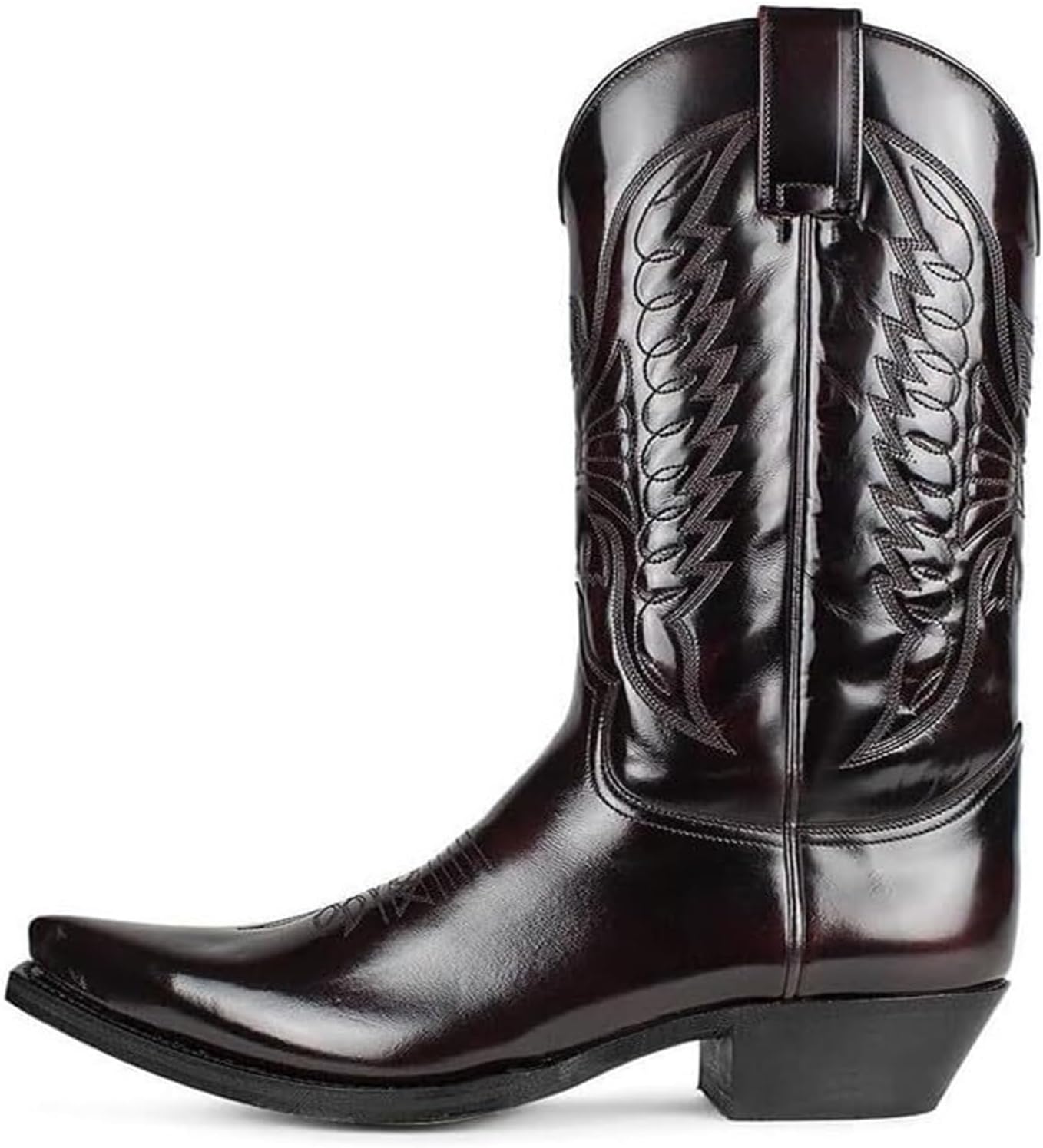 

Ковбойские сапоги для мужчин, с острым носком, винтажные, с квадратным носком, массивным каблуком, средней высоты по голени, кожаные западные сапоги, модные мужские западные сапоги Generic, темно-коричневый