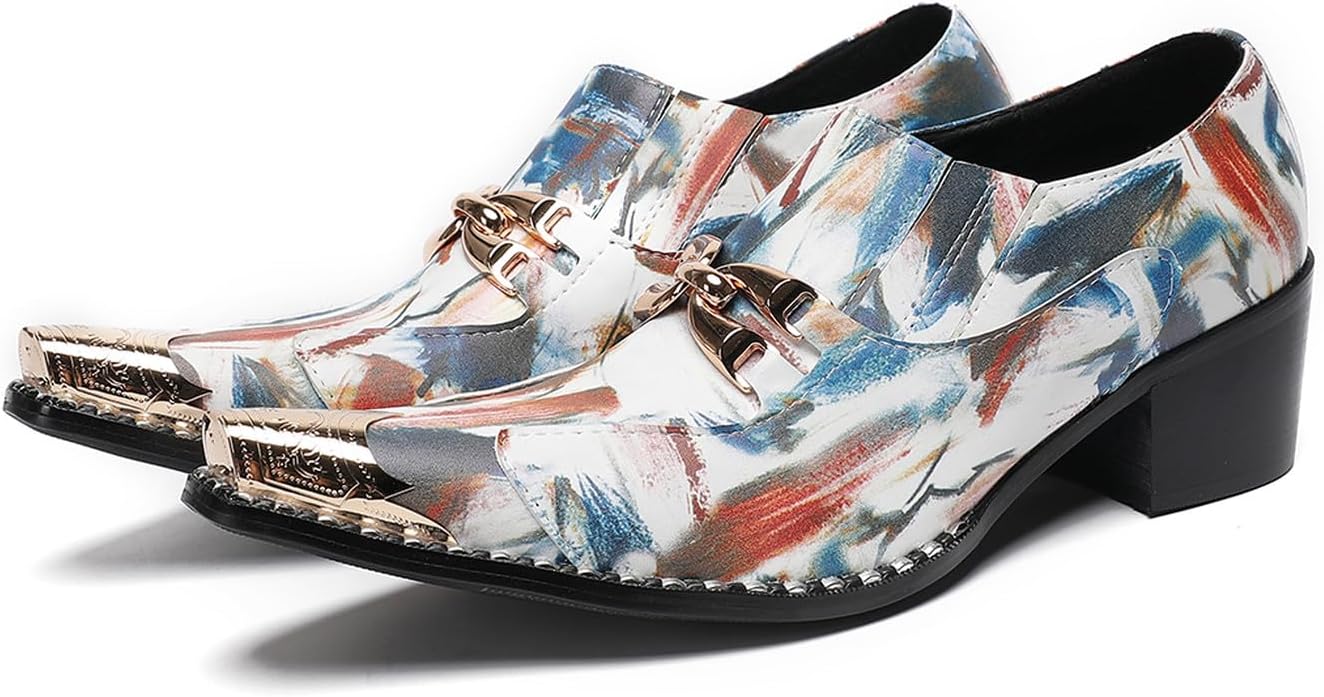 

Мужские повседневные туфли-слипоны Santimon с металлическим носком - модные лоферы с цветным художественным принтом с уникальным художественным дизайном для повседневной носки, вечеринок, бальных мероприятий и формальной одежды для бара, Color