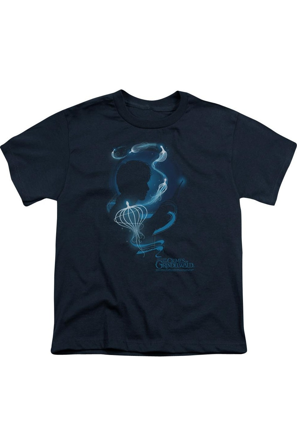 

Фантастические твари 2 футболка с силуэтом Ньюта детская с коротким рукавом Gildan, темно-синий