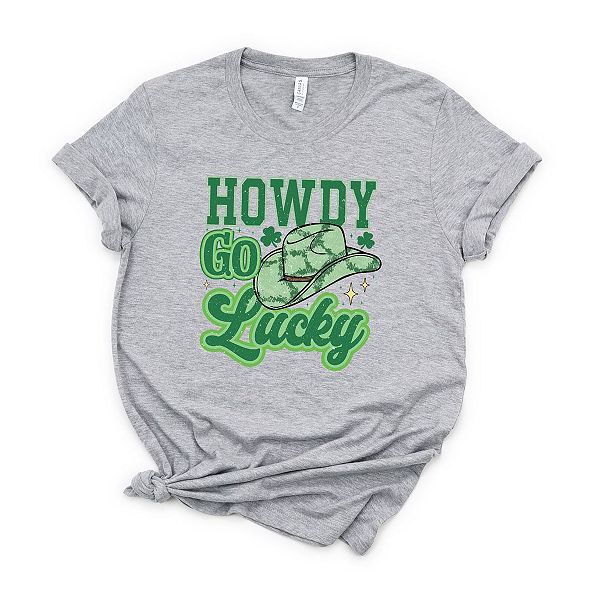 

Футболка с принтом Howdy go lucky cowboy hat Simply Sage Market, Heather Grey