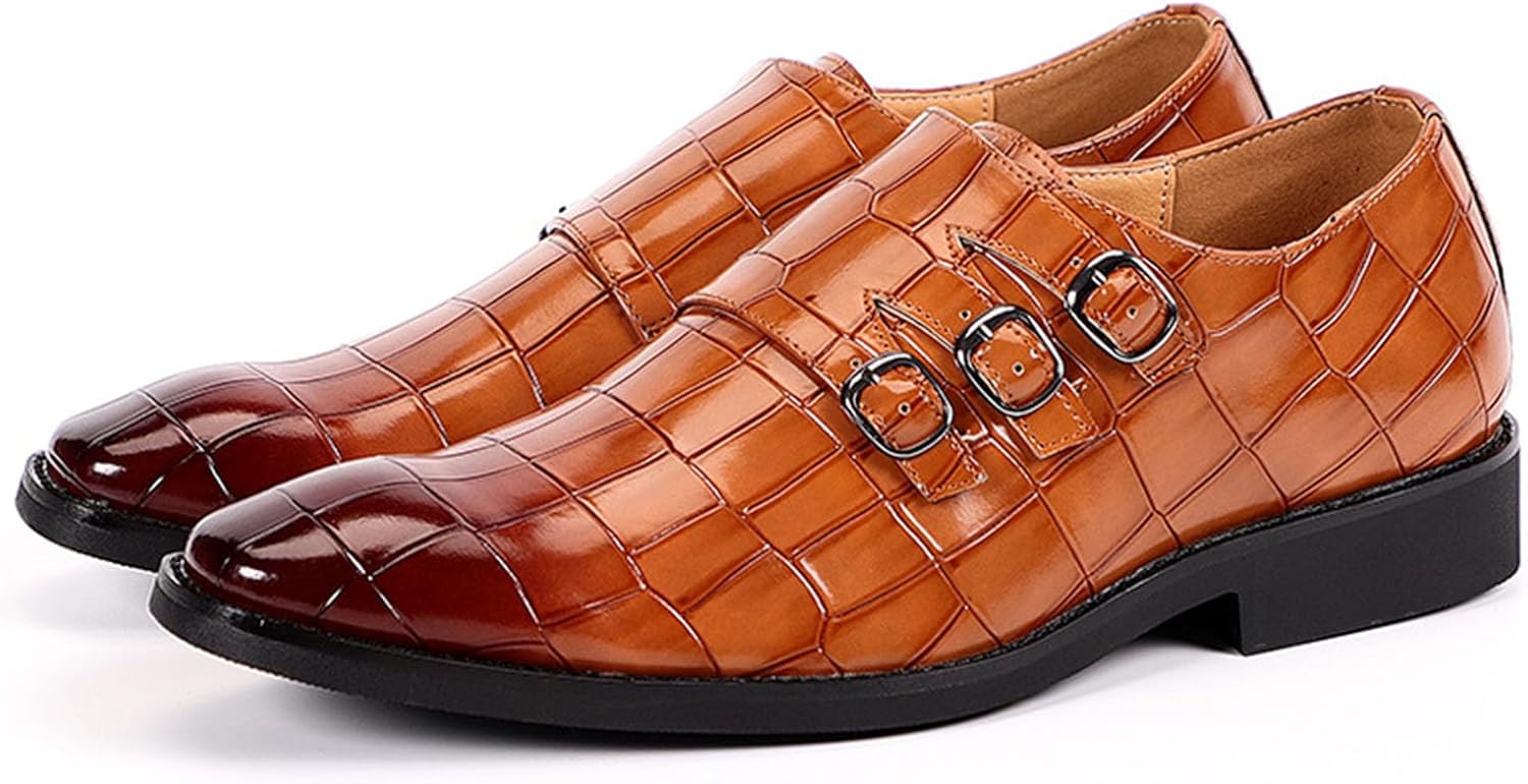 

Мужские классические лоферы с двумя пряжками из лакированной кожи, с закрытым носком, для официального и делового стиля, винтажные, удобные, нескользящие, для свадьбы и формальных мероприятий Myallfeet, коричневый