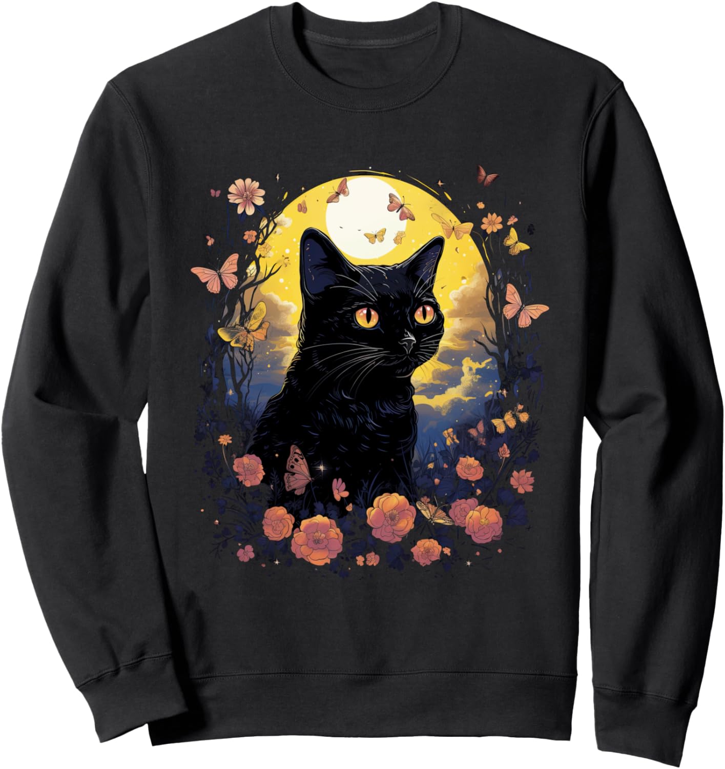 

Стильная толстовка с изображением кошки в деревенском стиле, украшенная бабочками и цветами Cottagecore Goblincore And Fairycore Stuff, черный