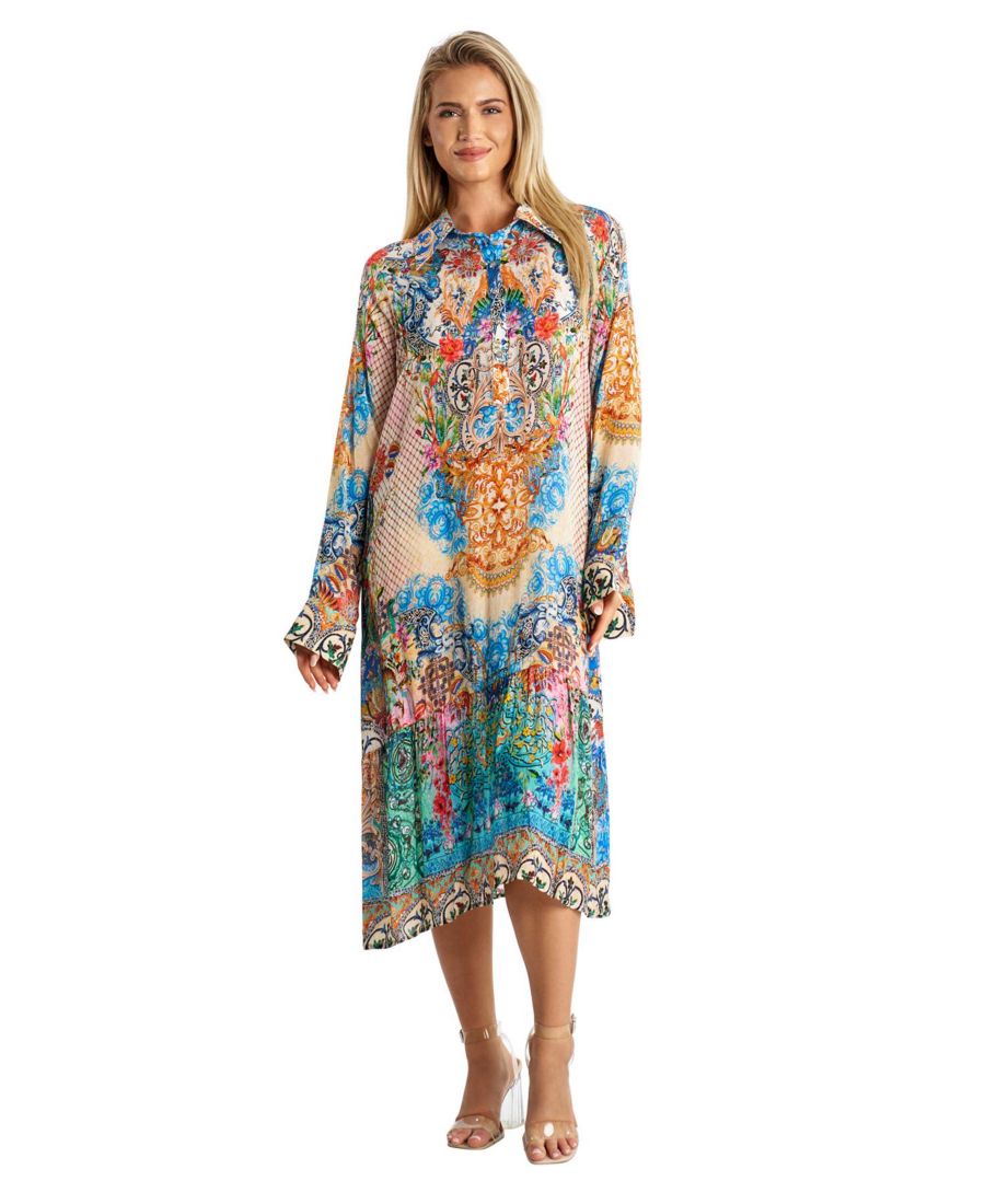 

Женская длинная рубашка-накидка на пуговицах La Moda Clothing, Light pink / yellow