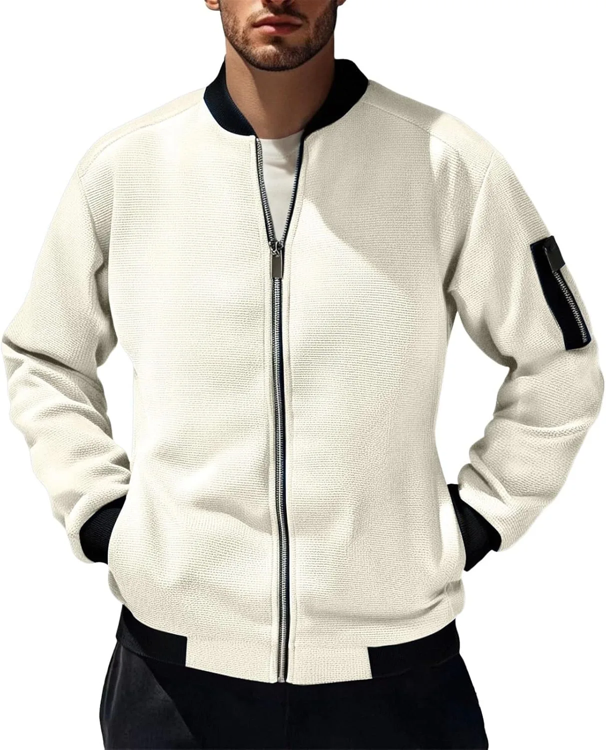 

Мужской кардиган на молнии Slim Fit с воротником стойкой и двумя карманами CAOQAO