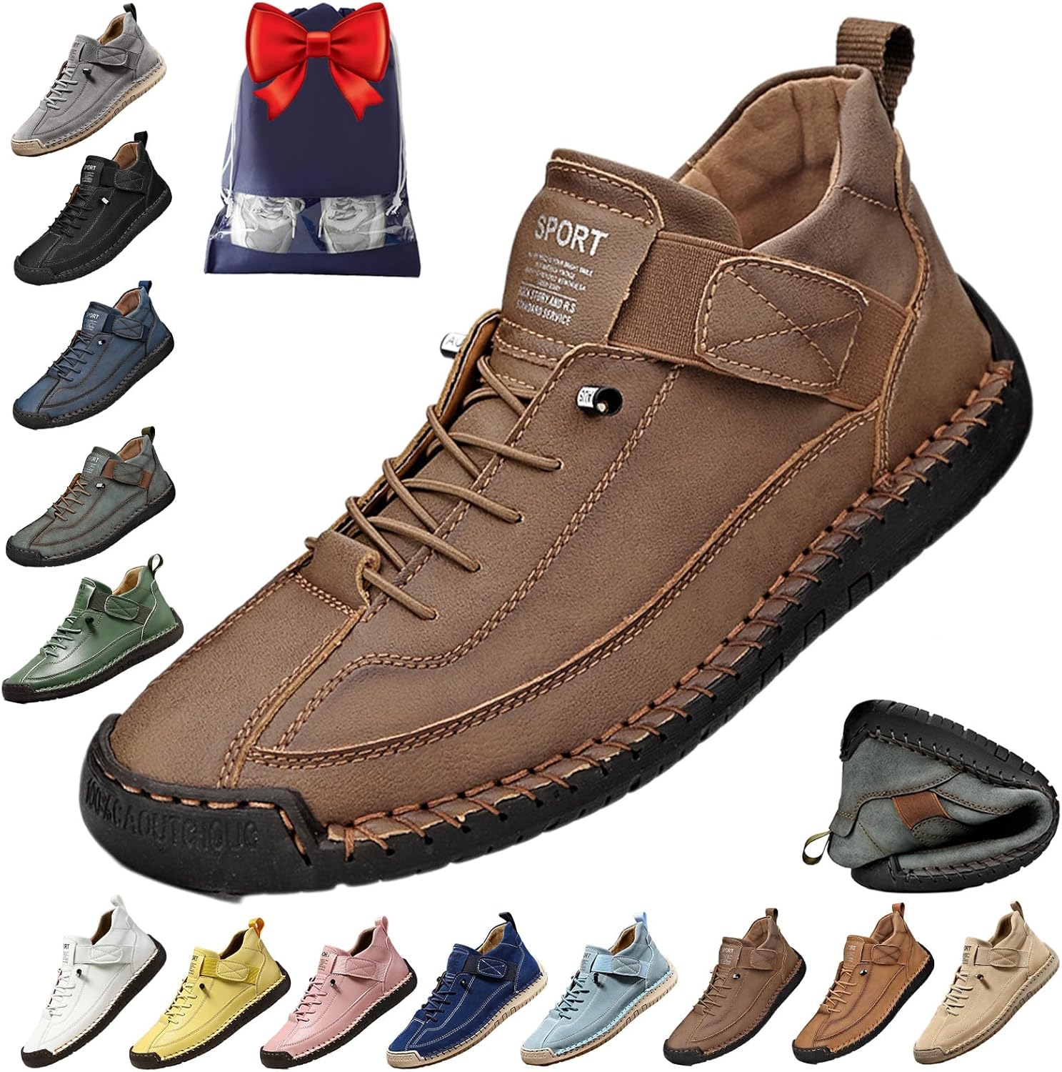 

Удобные ортопедические кроссовки, унисекс, ручная работа, кожаные удобные туфли, ботинки с мягкой ортопедической поддержкой Noclerv, коричневый