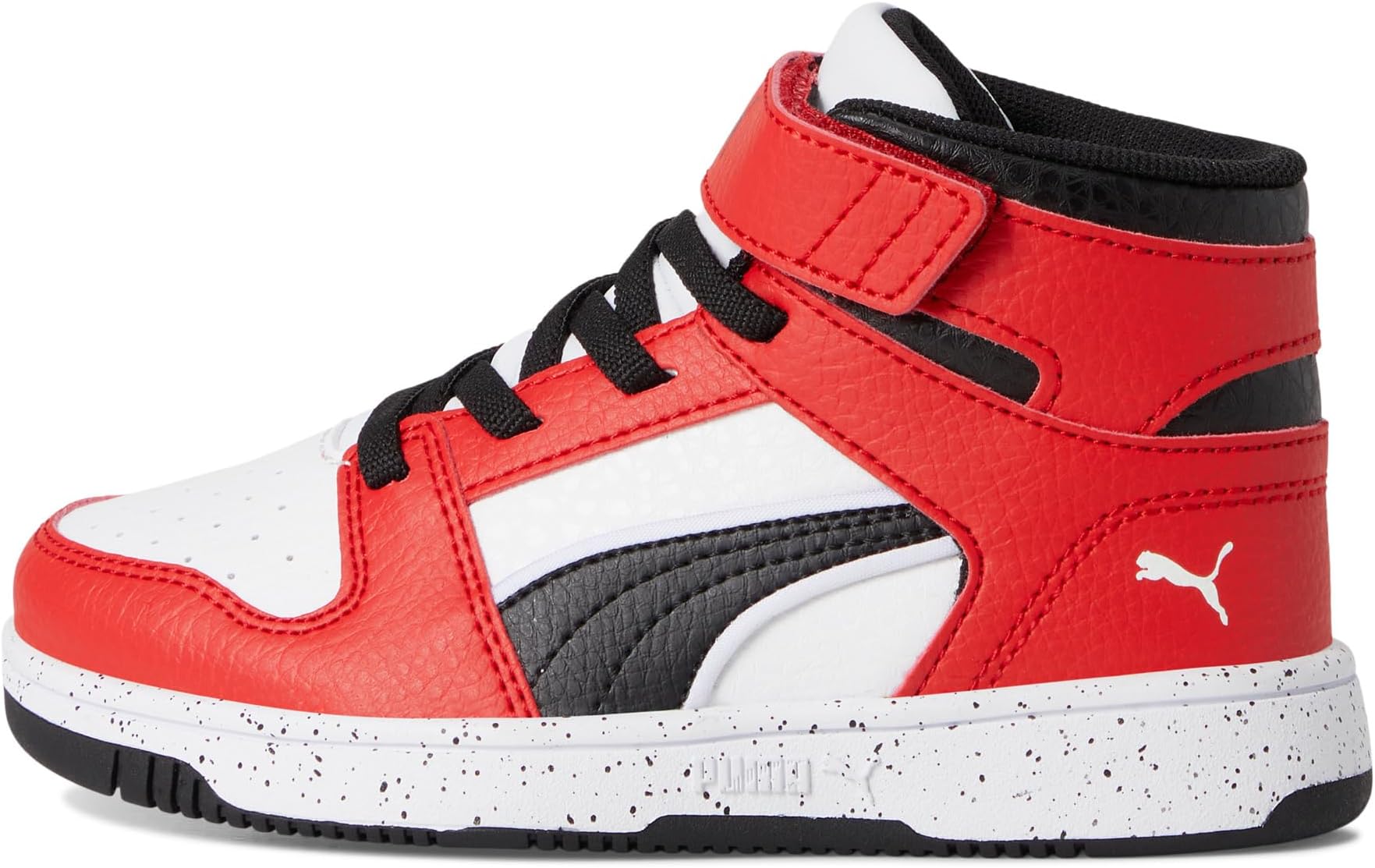 Кроссовки PUMA Kids Rebound Layup Mid Hook And Loop Shoes, цвет White/Black/For All Time Red — фото 4