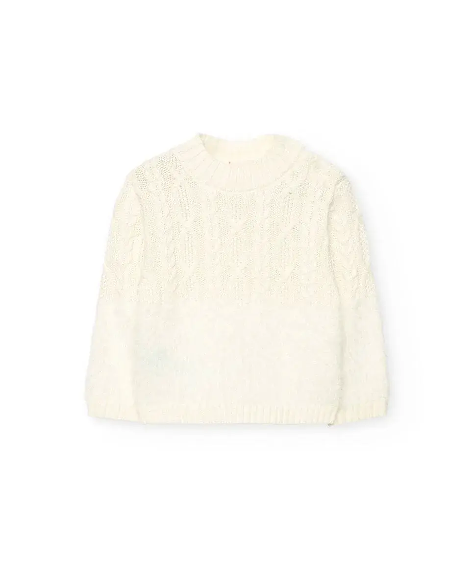 

Детский джемпер с косами и круглым вырезом Boboli, белый