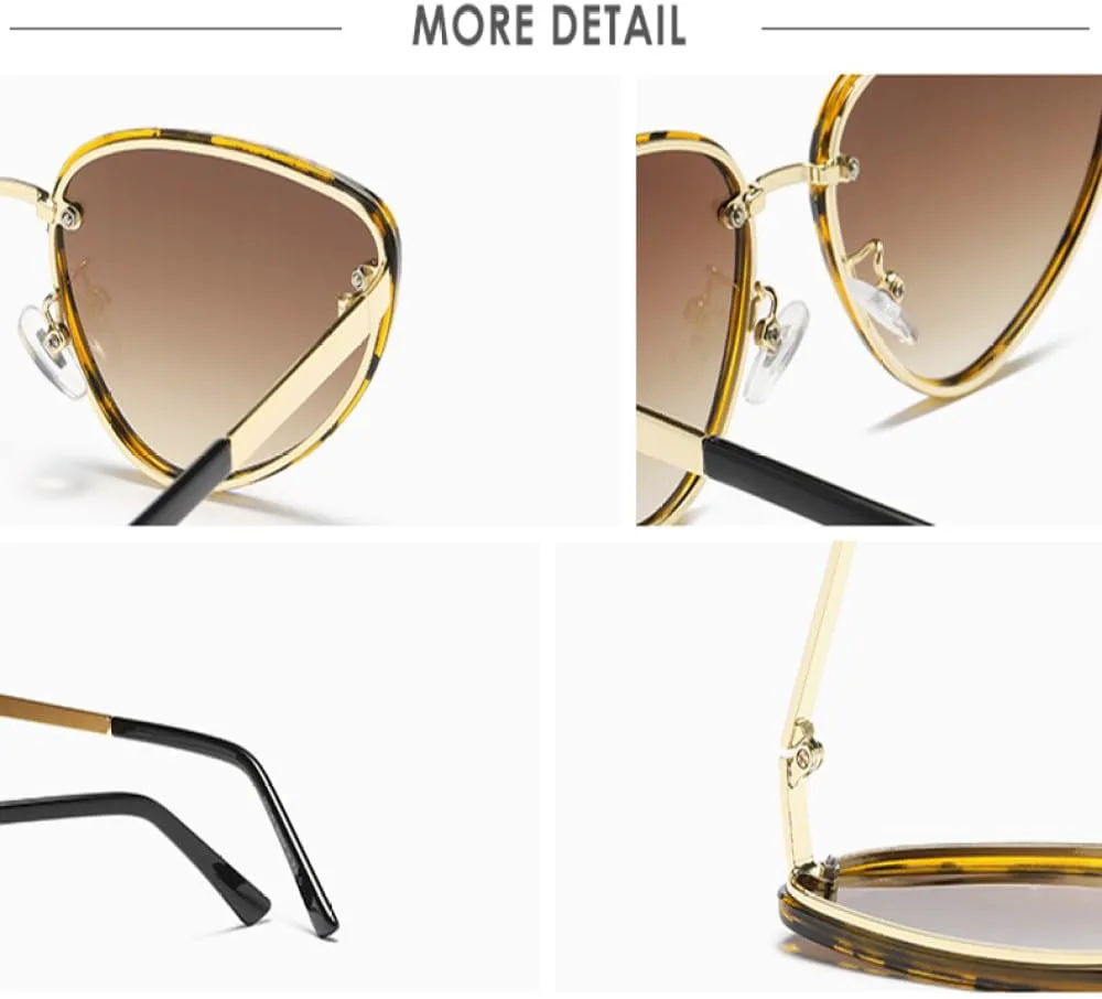 

Модные металлические солнцезащитные очки «кошачий глаз» для женщин и мужчин, панк-очки, стильные женские черные очки с защитой от УФ-излучения UV400 MTZJH, Gold Black