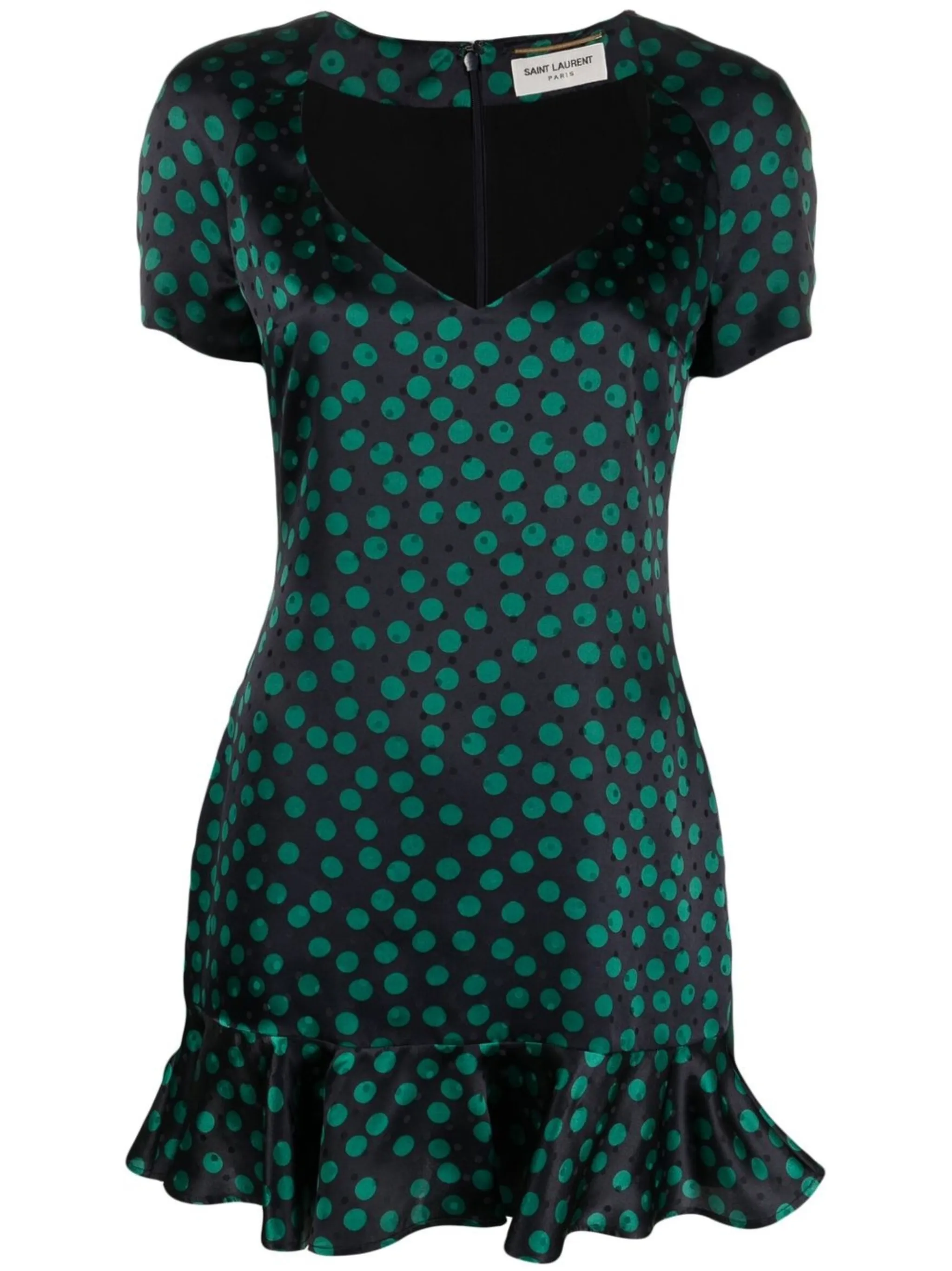 

Платье мини с короткими рукавами и оборками Saint Laurent, синий