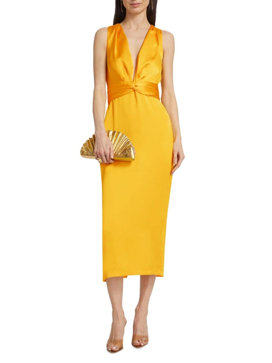 

Платье миди Talon Satin с глубоким вырезом Ramy Brook, цвет Bright Lemon