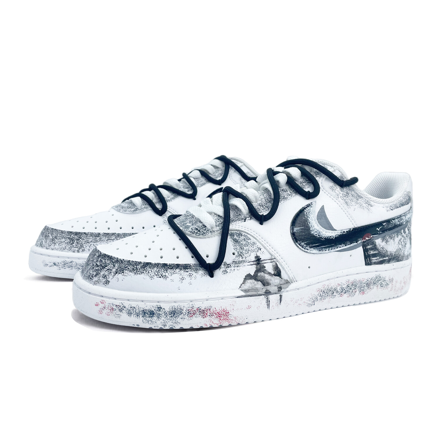 

Кроссовки Nike Court Vision 1 Skateboard Shoes Women's Low-Top Black White, черный