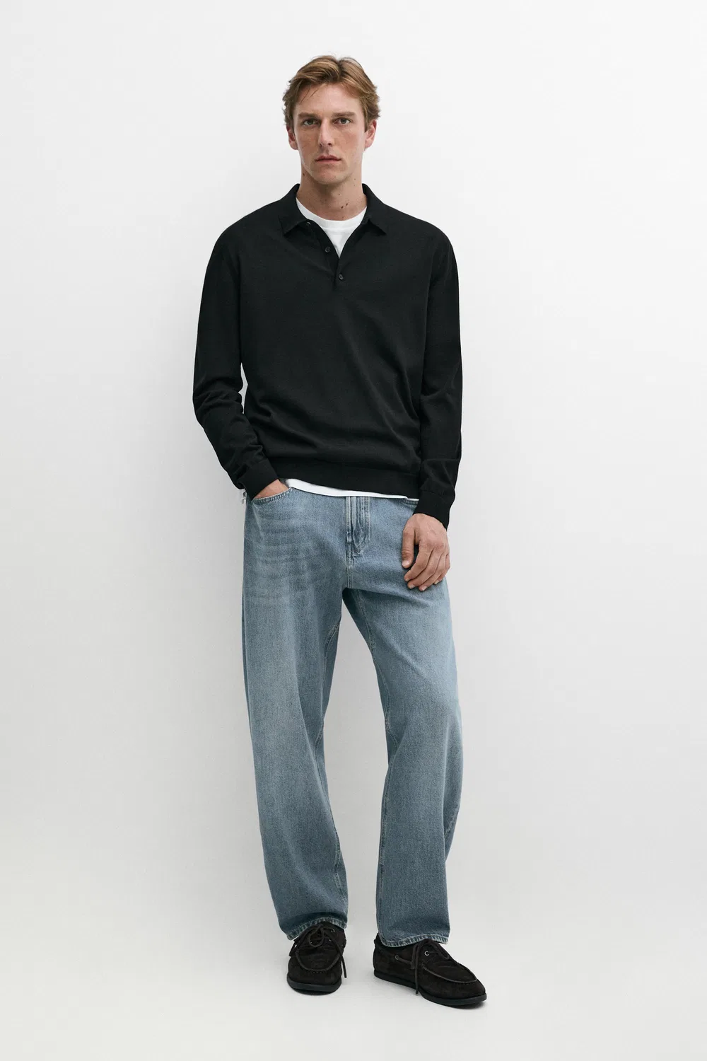 Поло-свитер Massimo Dutti 100% Merino Wool Knit, черный — фото 3