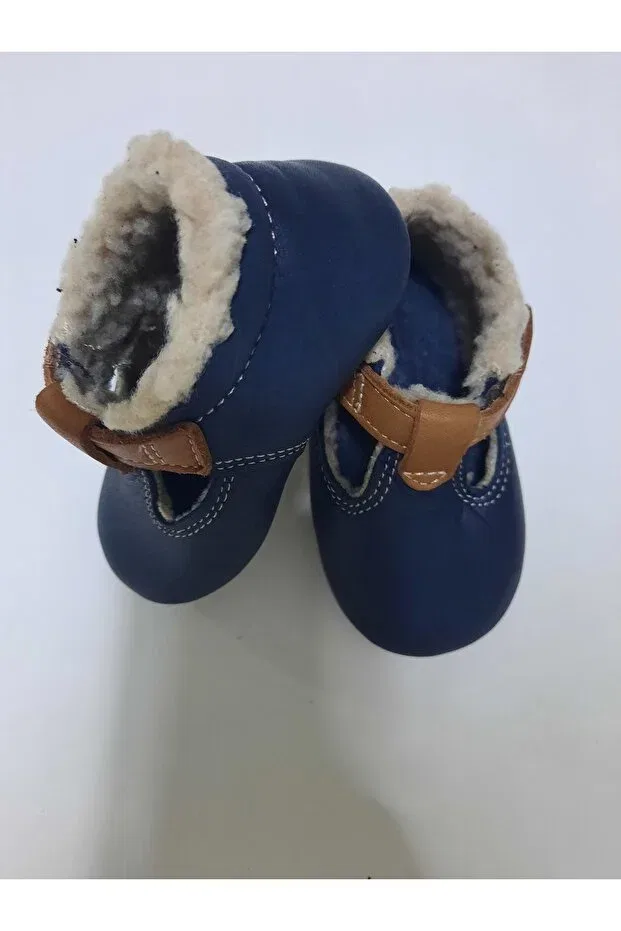 Детские пинетки для новорожденных с меховым воротником Kapar, Navy Blue — фото 4