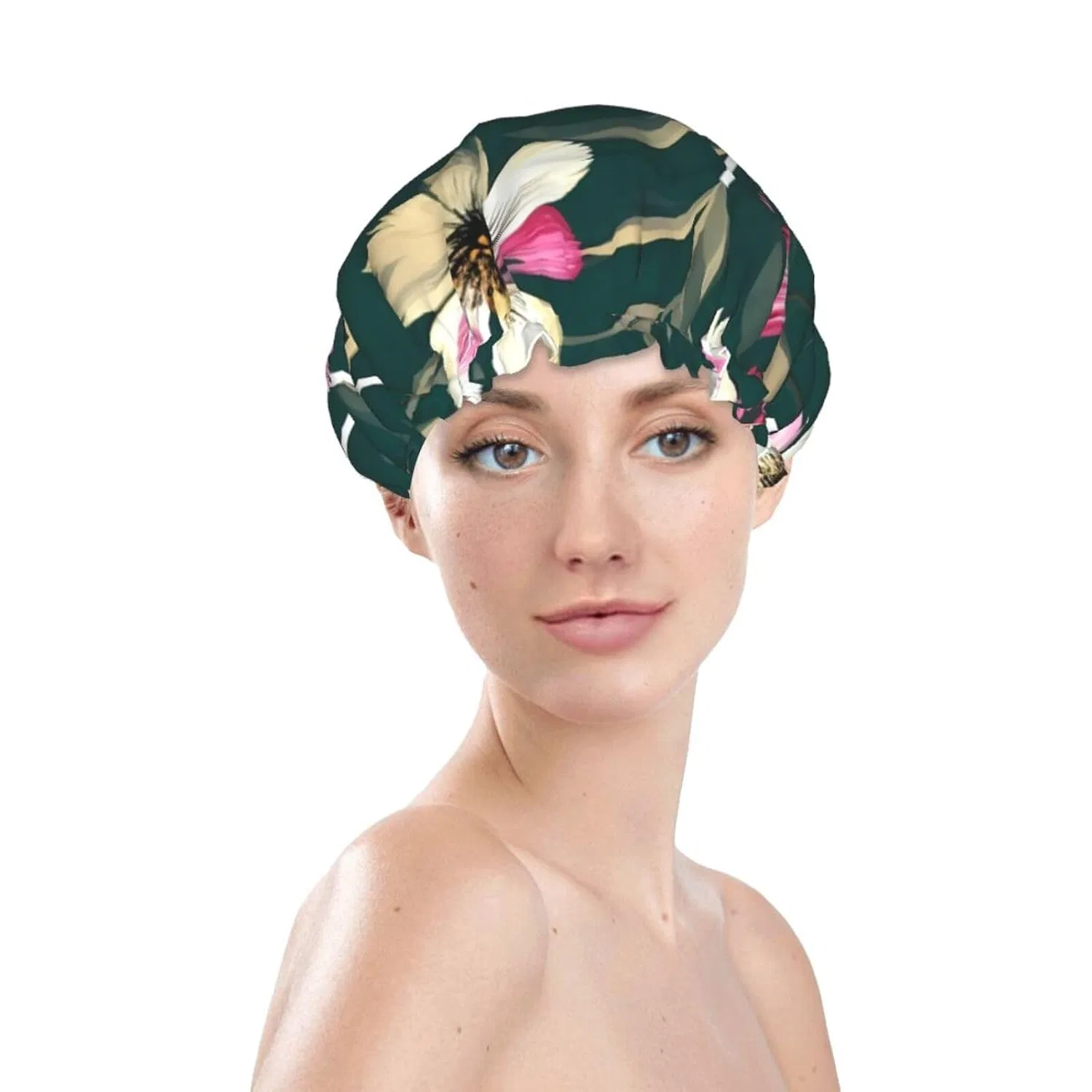 Многоразовая шапочка для душа, двойная защита от брызг, FRESQA, One Size, Pflanzen Blumen Blumen — фото 3