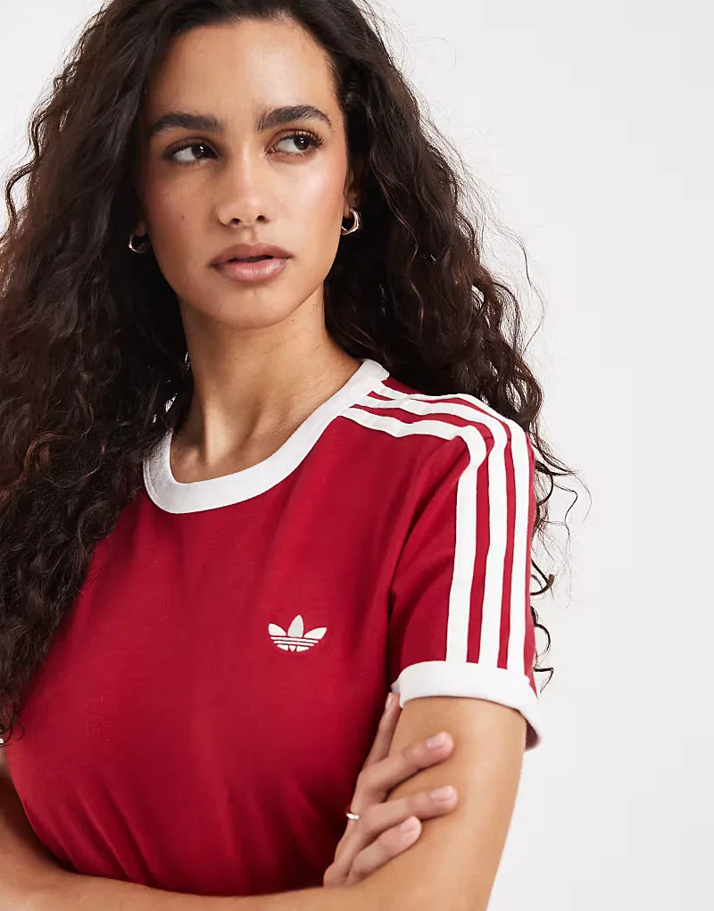 Платье-миди Adidas Originals с тремя полосками, бордовый — фото 3