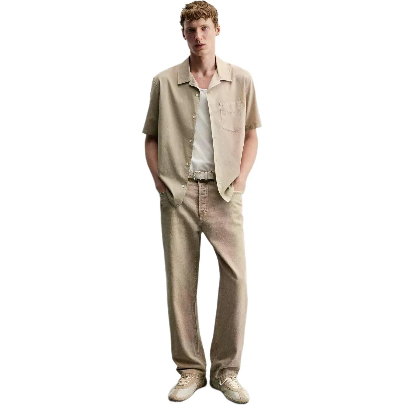 Мужская рубашка с лацканами прямая тонкая Dark Taupe ZARA, Dark Taupe — фото 4
