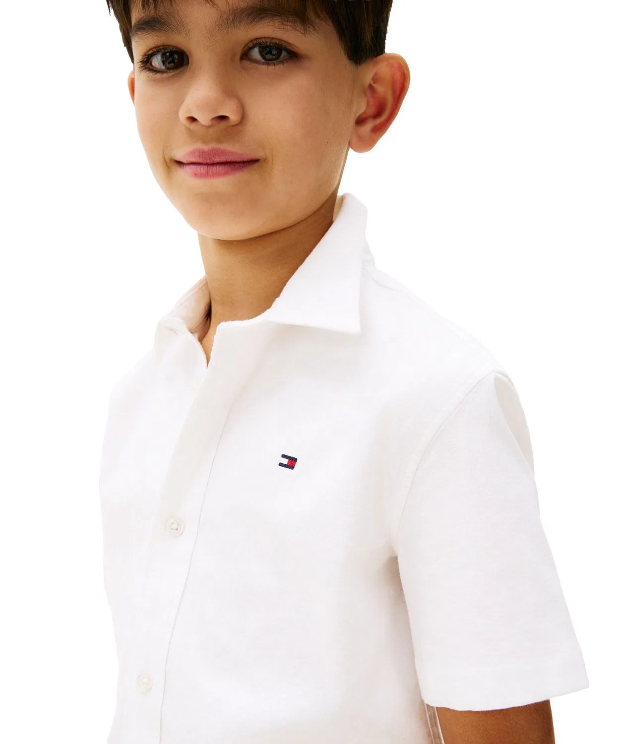 Детская рубашка с коротким рукавом из стрейч-оксфорда TOMMY HILFIGER, Белый — фото 2