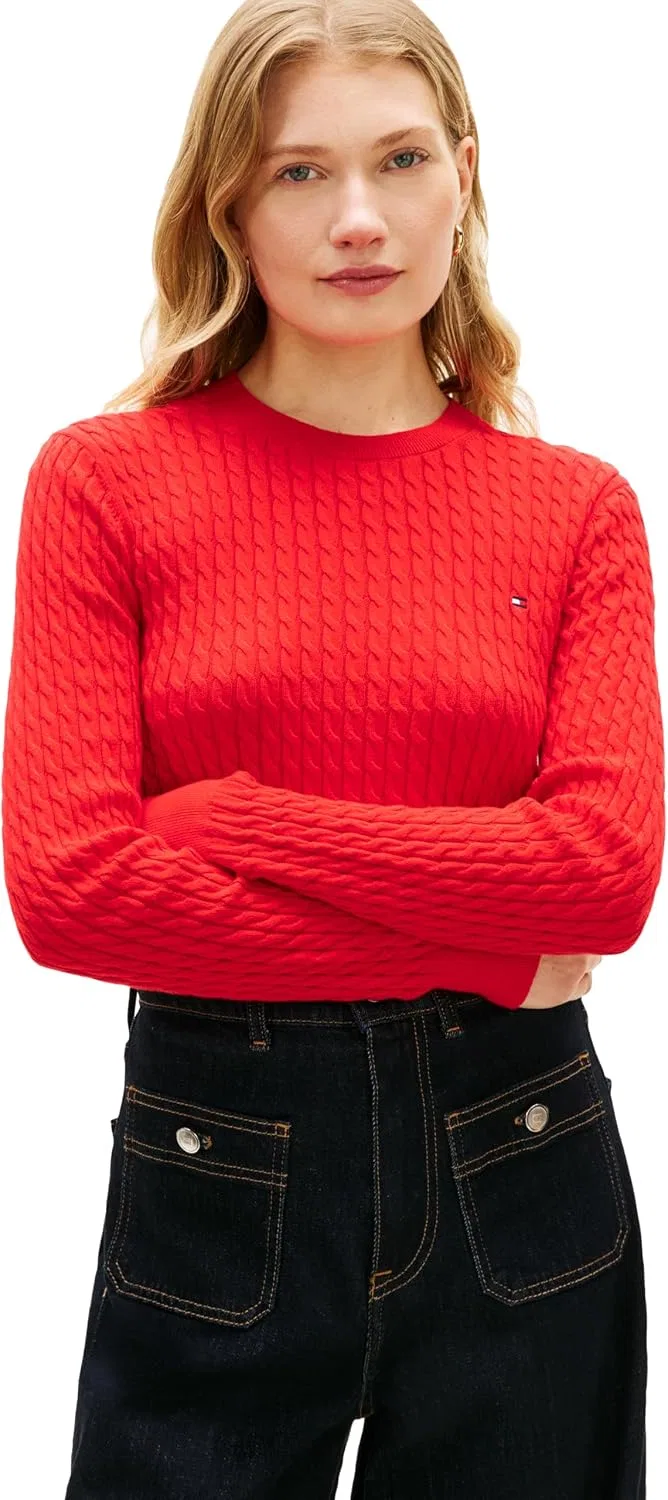 Женский джемпер с кабельным узором Fine Gauge Cable Knit, Tommy Hilfiger, Fireworks