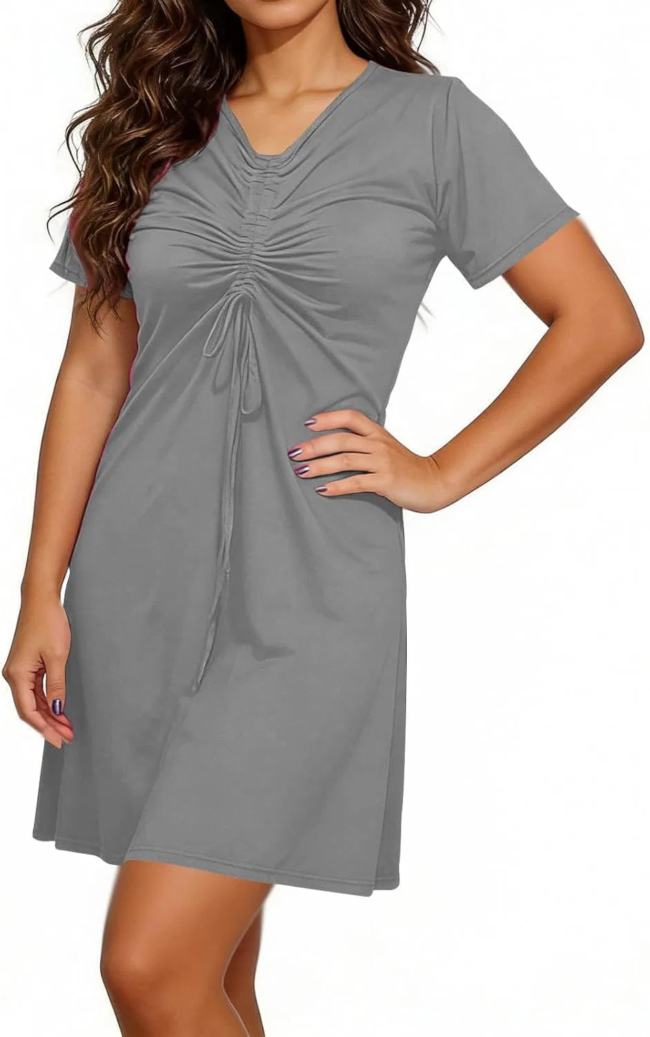 Женское летнее платье A-силуэта с V-образным вырезом Twist Front, Gray — фото 4