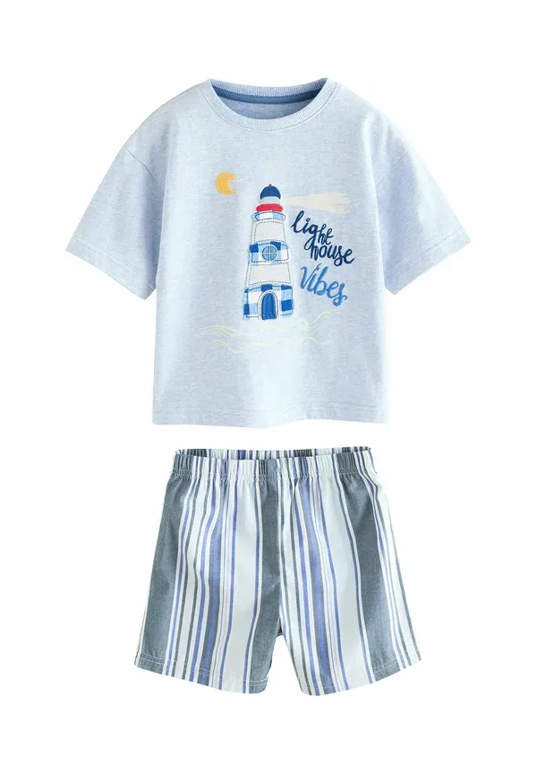 Пижама из хлопка, клетка, Regular fit - woven short pyjamas 3 pack set, Next, blue/ecru seaside, бежевый — фото 2