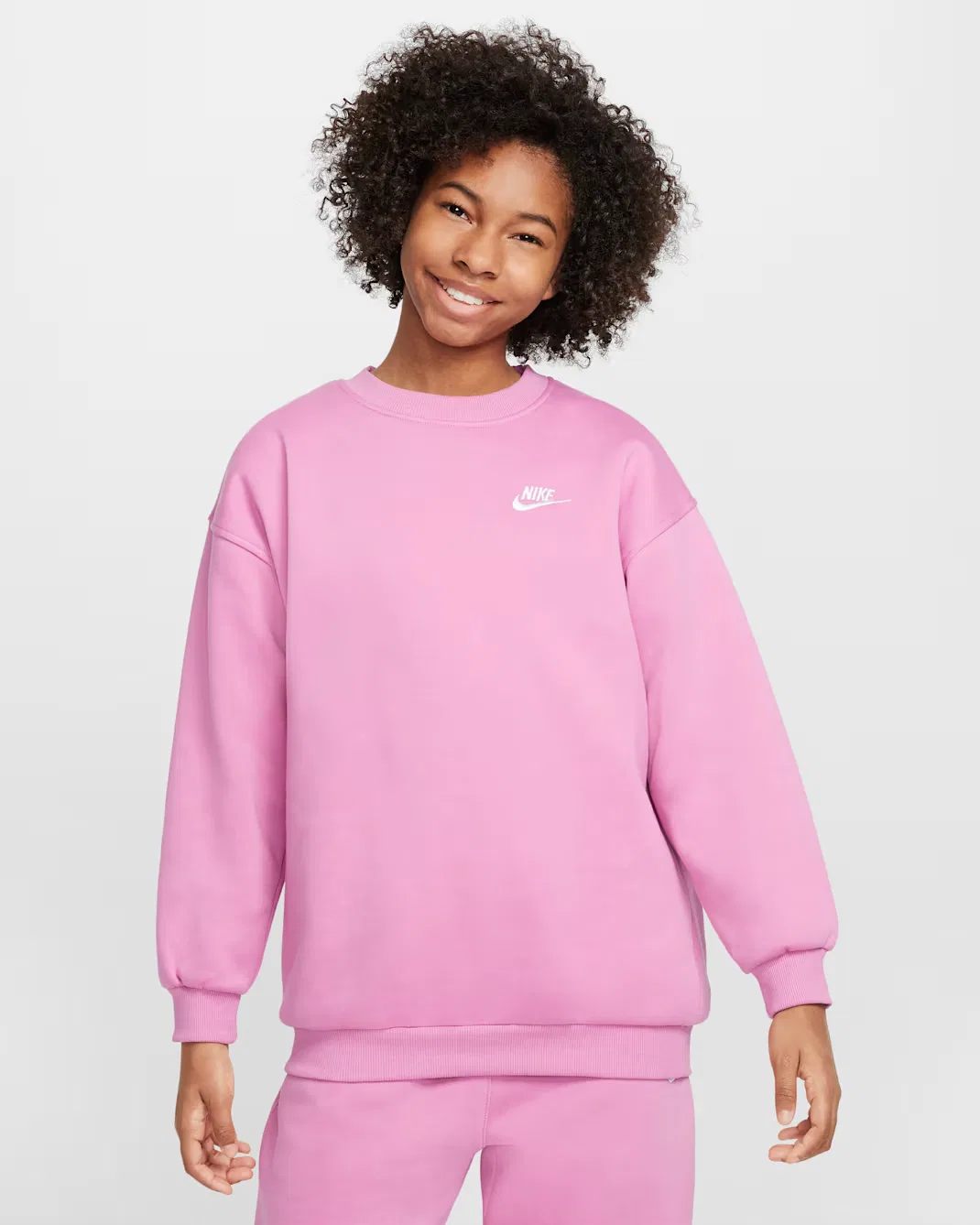 Толстовка оверсайз для детей постарше Nike Sportswear Club Fleece, Magic Flamingo/White