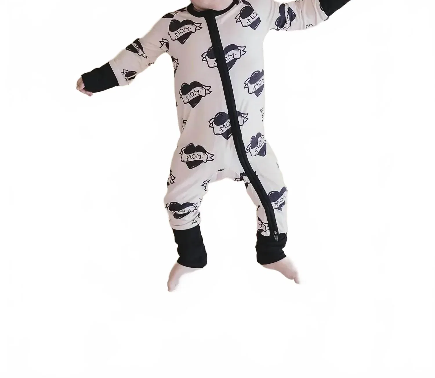 Детский боди-комбинезон на молнии с принтом Mom Tattoo Lucky Panda Kids, Black White