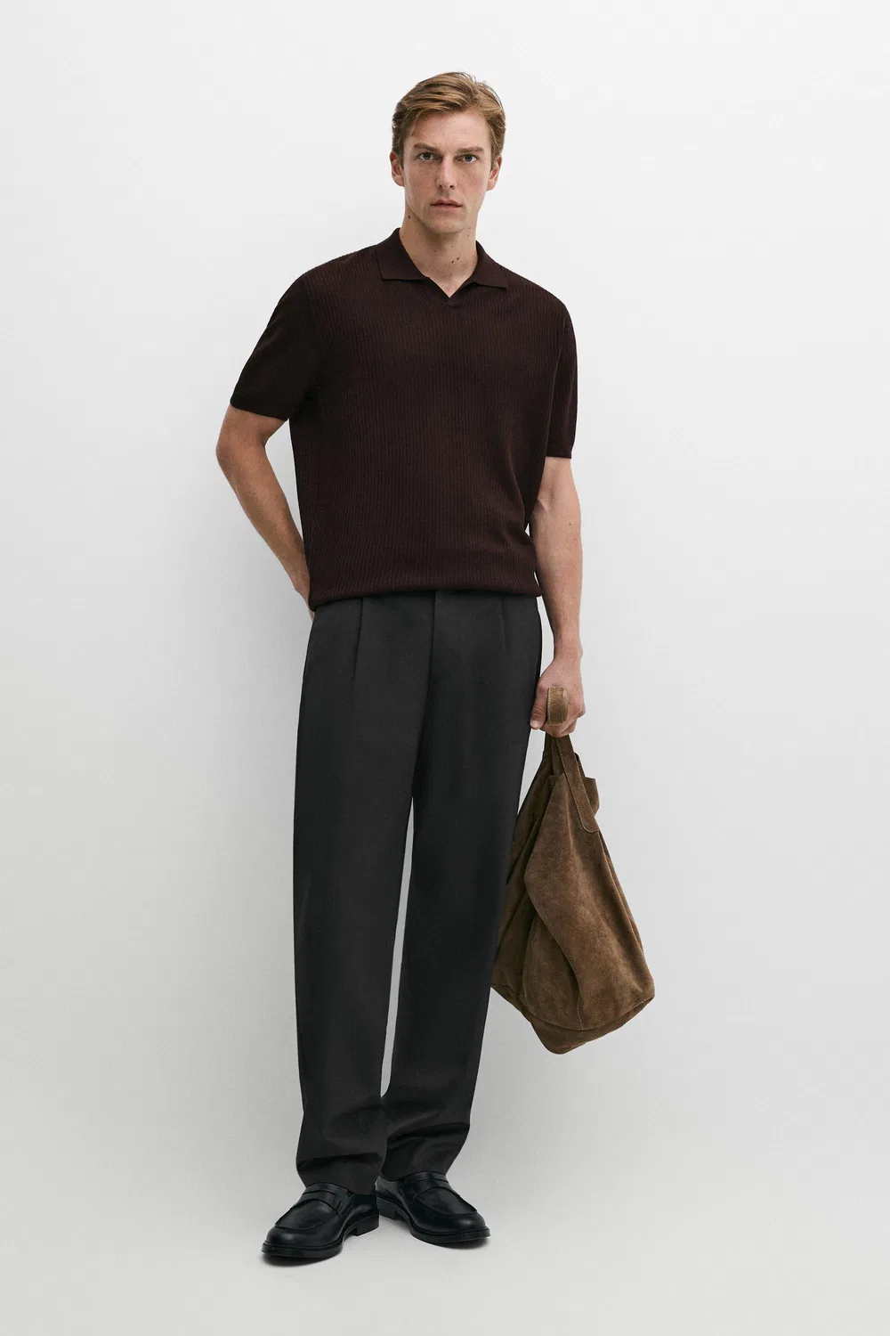 Поло Massimo Dutti Wool Blend Short Sleeve Knit, бордовый — фото 2