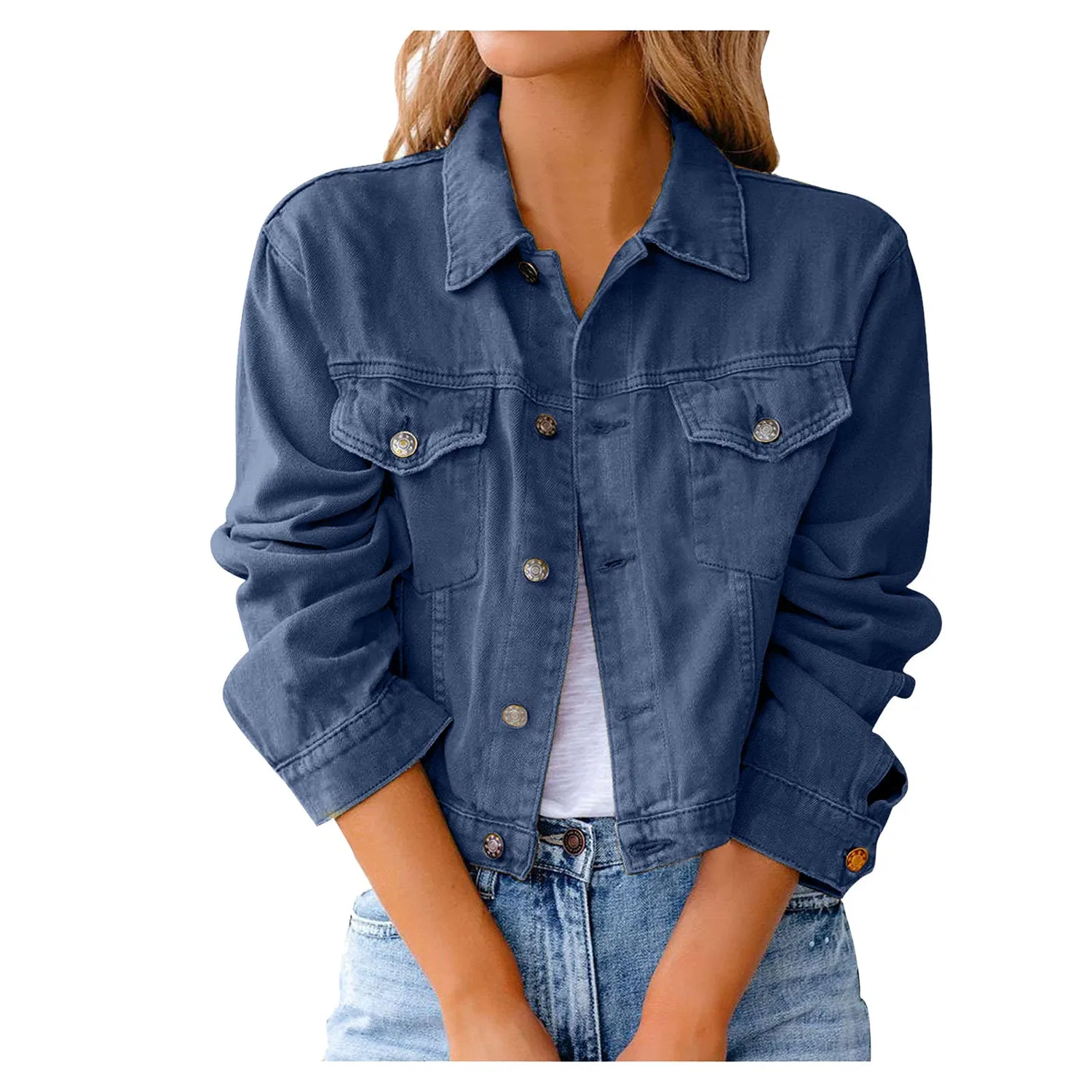 Женская джинсовая куртка с длинным рукавом, dark blue