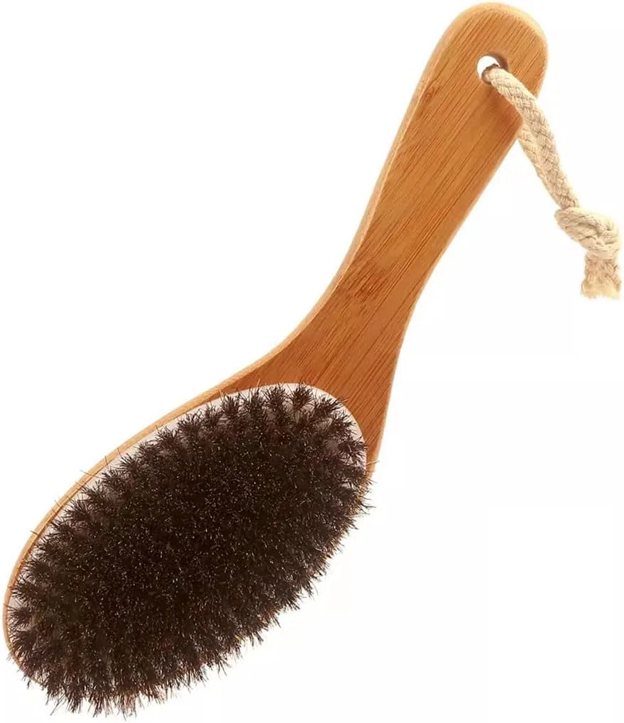 Щетка для тела с натуральной конской щетиной, Bamboo, 2 шт., 9.8 x 2.8 дюйма, Black Generic