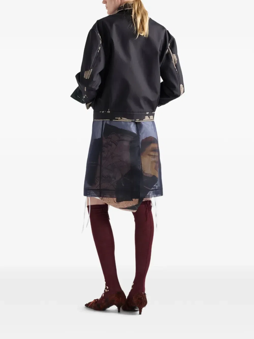 Куртка из кожи и ткани "гусиная лапка" Prada, черный — фото 3