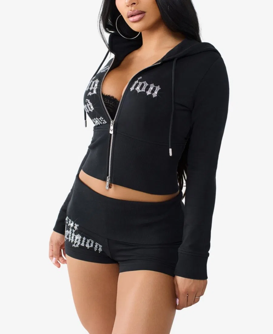 Женское худи с молнией Crystal Tight 2-Way Zip True Religion, Jet Black — фото 2