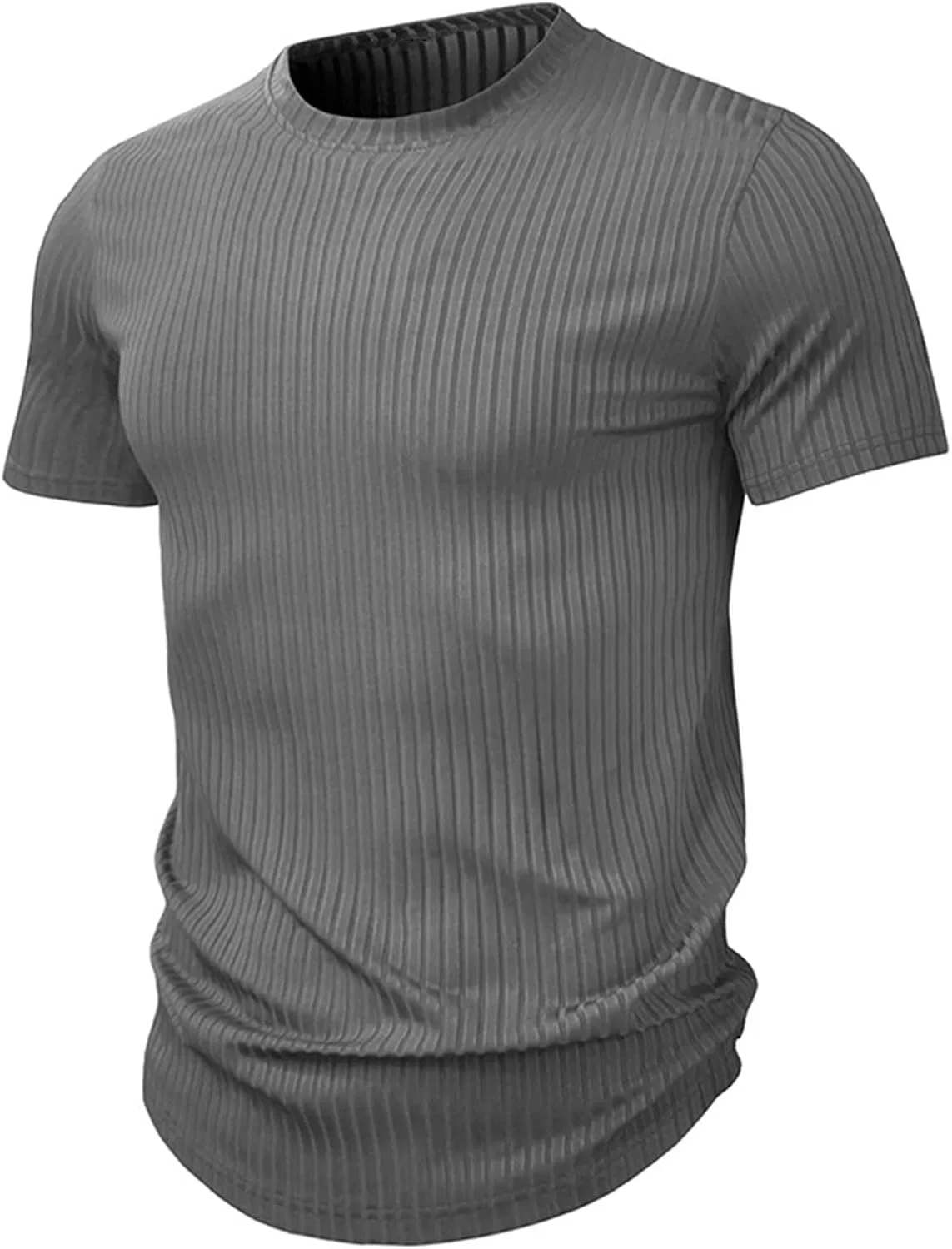 Мужская облегающая футболка с ребристой вязкой, Short Sleeve, Gray — фото 3