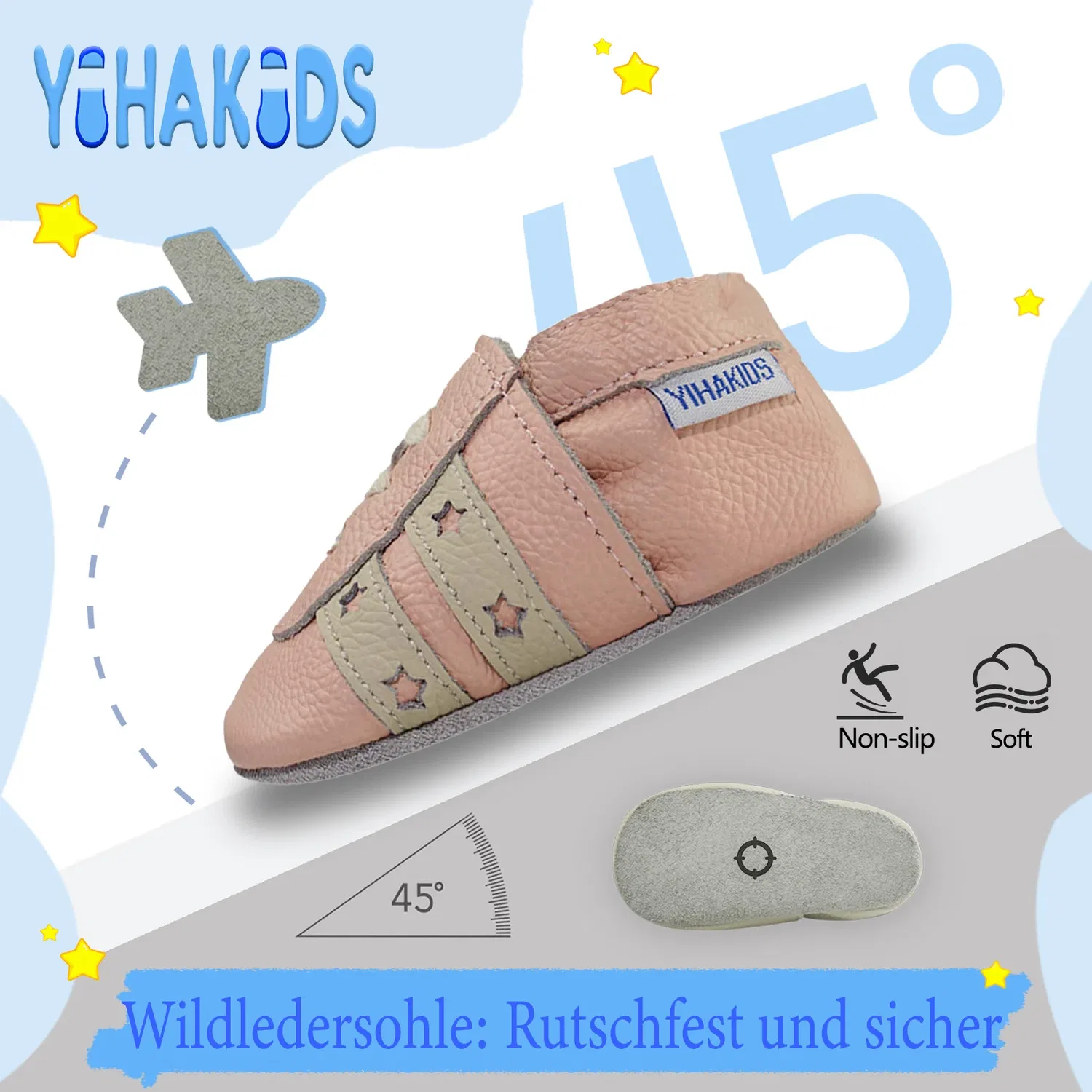 Пинетки кожаные с нескользящей подошвой Yihakids — фото 3