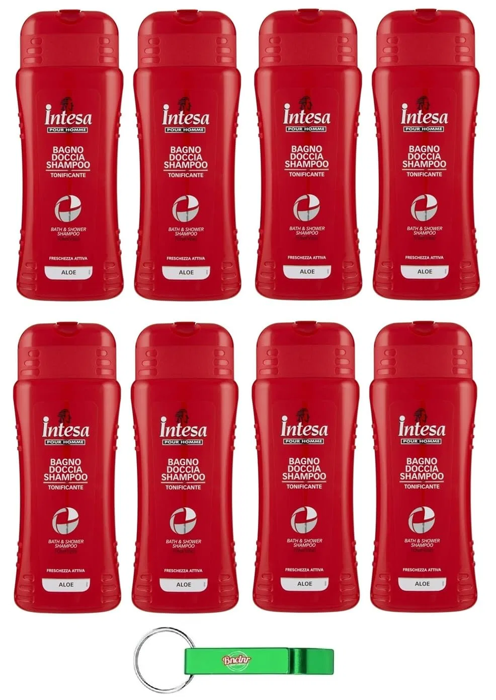 Гель для душа 8 x Intesa Pour Homme Aloe Shower Gel Shampoo, Toning, Active Freshness, 500 мл + брелок, Beni Culinari